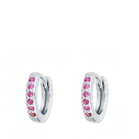 Aros Mini Piedras Fucsias Plata