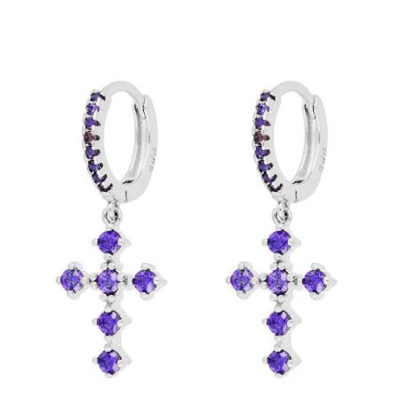 Aros Cruz lilas Plata